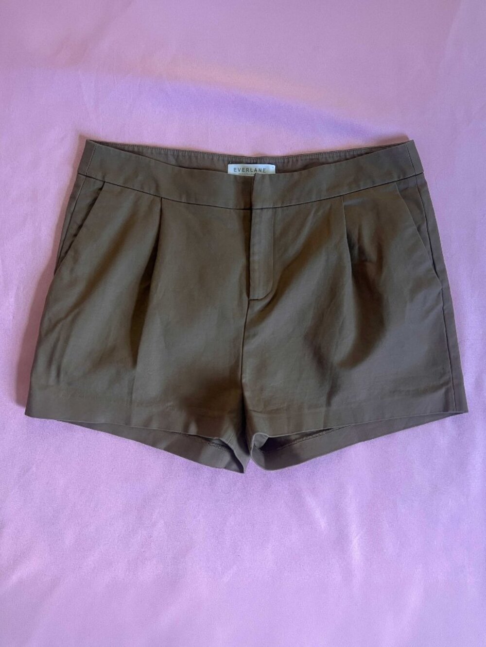Everlane Mid-Rise Khaki Pleated Shorts